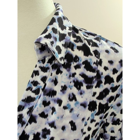 Cache Button Front Blouse Womens M Leopard Print Stretch Y2K Indie Office Casual - Picture 4 of 14